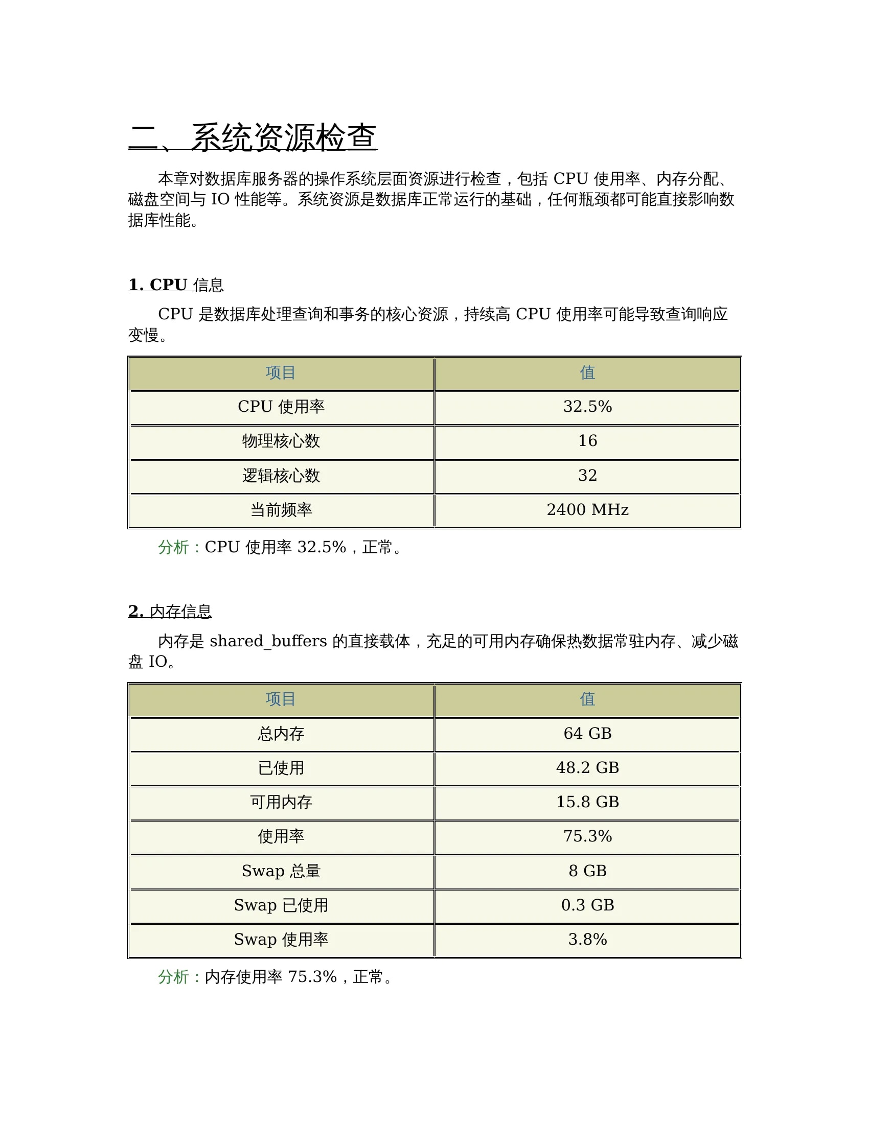系统资源检查